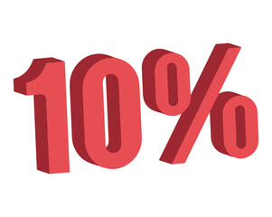 3D red 10 percent icon. Editable vector illustration of bold discount symbol with shadow. EPS promotional graphic pack