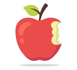 Bitten apple icon. Editable vector illustration of red fruit with leaf and bite mark. EPS healthy snack symbol