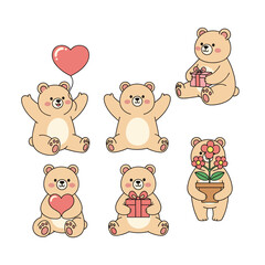 Fototapeta premium A collection of cute teddy bears holding gifts and hearts for special occasions