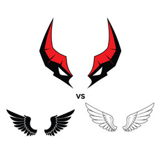 Obraz premium A symbolic comparison of demonic horns versus angelic wings in an artistic representation.