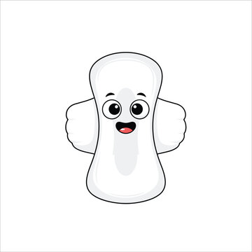 A cute cartoon sanitary pad character with a happy expression and raised arms.