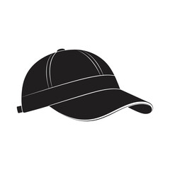 Fototapeta premium A simple silhouette of a black baseball cap with a curved brim and an adjustable strap.