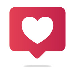 Social media like notification icon. Editable vector illustration of heart symbol in red speech bubble. EPS engagement UI pack