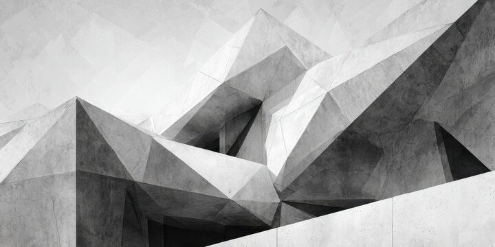 Abstract monochrome geometric brutalist concrete architecture with sharp angular forms.