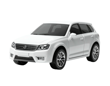 White SUV with sleek design, angled towards the viewer, isolated on black