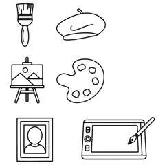 Collection of Outline Art and Creative Tools Icons