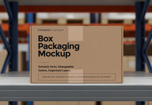 Single Cardboard Box Mockup with Tape Seal