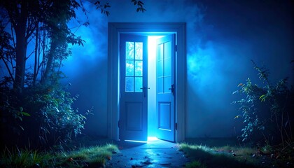 Open Doorway with Bright Light and Misty Atmosphere
