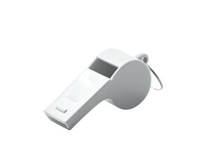 A white plastic whistle isolated on black. Features a loop and sound chamber