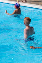 Summer water games in a hotel pool or water park