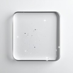 Clear square dish with sparkles on white, minimalist look