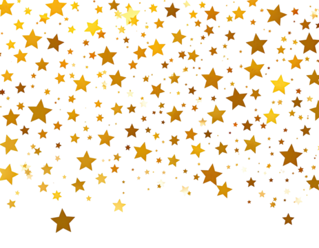 Gleaming gold star confetti showers downward on a stark black background