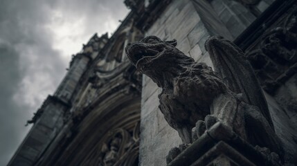 Ancient stone gargoyle architectural detail