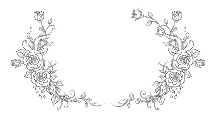 Elegant Silver Rose Floral Frame With Delicate Swirling Vines And Leaves On A Stark Black Backdrop