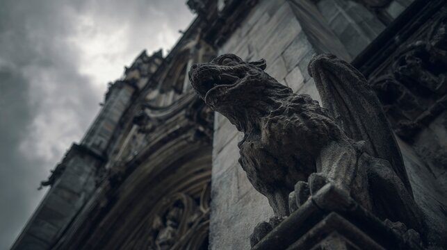 Ancient stone gargoyle architectural detail