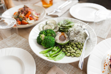 Fresh Green Vegan Salad with Broccoli, Avocado, and Edamame