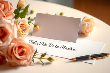 Obraz premium feliz dia de la madre card with roses and elegant setting