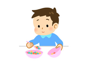 スプーンの練習をしている子どものイラスト