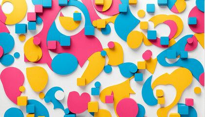 Obraz premium chaotic abstract background with a dense composition of colorful organic shapes, cubes and circles in a vibrant and dynamic modern design style.