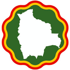 bolivia map design on flag colour badge shape icon, bolivia's badge sticker with flag colors	