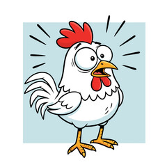 Funny Cartoon Chicken Illustration - Surprised And Shocked Farm Animal