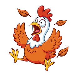 Scared Chicken Illustration Falling Leaves Cartoon Graphic Funny Animal
