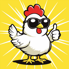 Cool chicken giving a thumbs up illustration, funny and fun cartoon character