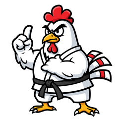 Martial Arts Chicken Illustration A Fierce Rooster in a Black Belt, Ready for Action
