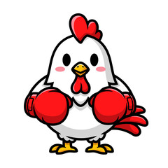 Cute Boxing Chicken Illustration with Red Gloves, Ready to Fight - Cartoon Style