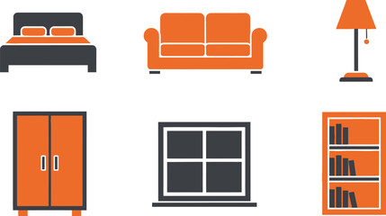 Furniture icons set home interior design elements vector image