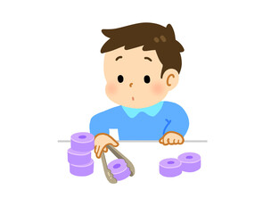 トングで物をはさむ子どものイラスト