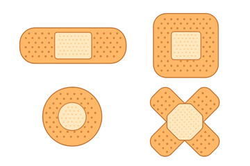 Collection of various adhesive bandages for first aid and wound care in different shapes