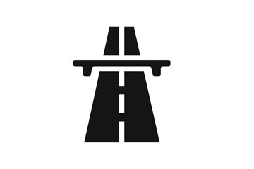Simple black highway road icon with an overpass bridge on a white background