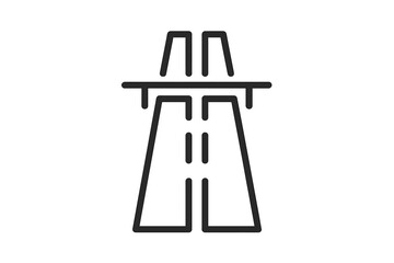 Minimalist black line icon depicting a highway overpass or elevated road structure for transportation
