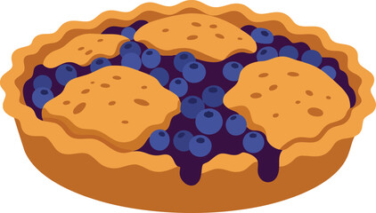 A delicious cartoon illustration of a freshly baked blueberry pie with a golden crust and juicy filling.