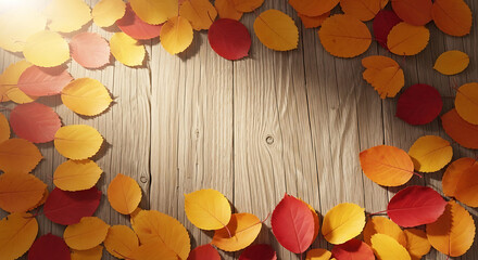 Golden Autumn Leaves on Rustic Wooden Background