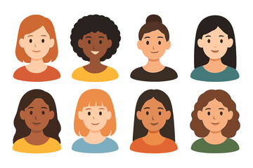 Diverse group of women avatars with various hairstyles and skin tones for user profiles