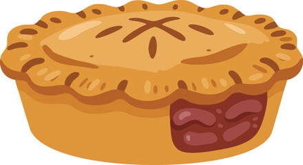 A delicious-looking, golden-brown baked pie with a flaky crust and a visible filling of red fruit.