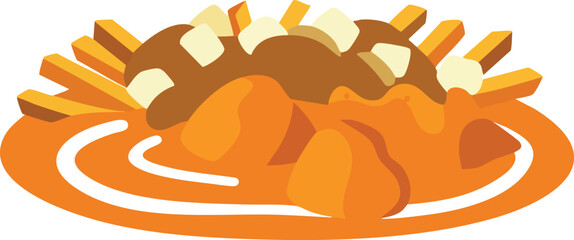 A delicious illustration of poutine, a classic Canadian dish featuring french fries, cheese curds, and gravy, served on a plate.