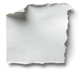 Obraz premium A torn, off-white piece of paper with a curled corner, casting a subtle shadow on a white background