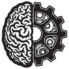 Stylized Brain and Mechanical Gear Integrated Concept Illustration