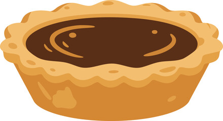 A simple vector illustration of a single sweet tart with a golden pastry crust and a rich, dark filling.