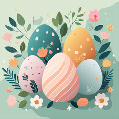 Easter composition made with colorful eggs. Creative holiday concept. Flat lay