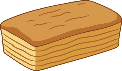 Cartoon illustration of a layered cake with a golden brown color.