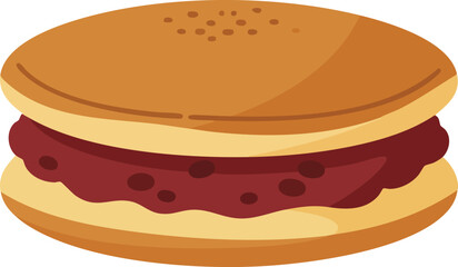 Illustration of a delicious dorayaki, a traditional Japanese confection, with red bean filling.