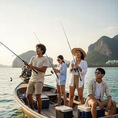 Friends Enjoying a Relaxing Day Fishing on the Open Sea