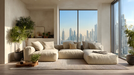 Large luxury modern bright interiors Living room mockup illustration 3D rendering image