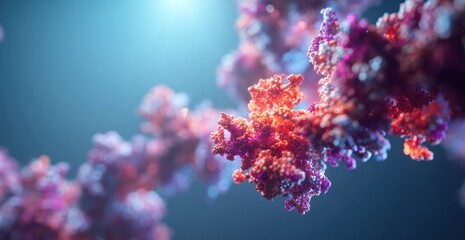 Fototapeta premium Highly detailed, colorful, and complex molecular structure against a blurred blue backdrop