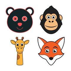 Cute Cartoon Animal Faces. Funny Vector Animal Heads.
