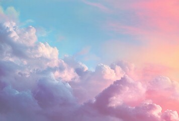Pastel Sky with Clouds, Pink and Blue Gradient